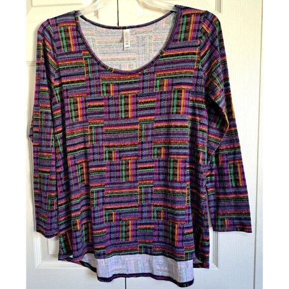 LuLaRoe Women's L Multicolor Block Stripe Print Short Sleeve Tunic - Picture 1 of 4